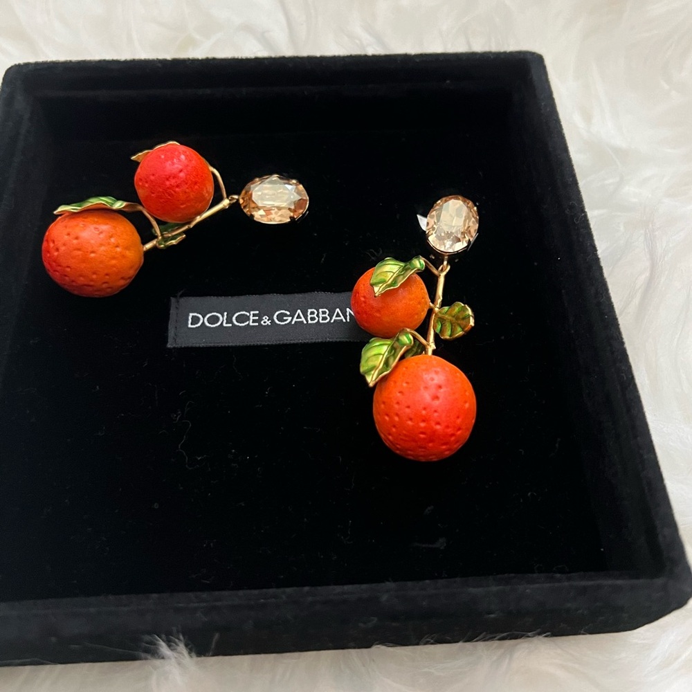 Dolce & Gabbana Orange Drop Earrings Crystal Resin
